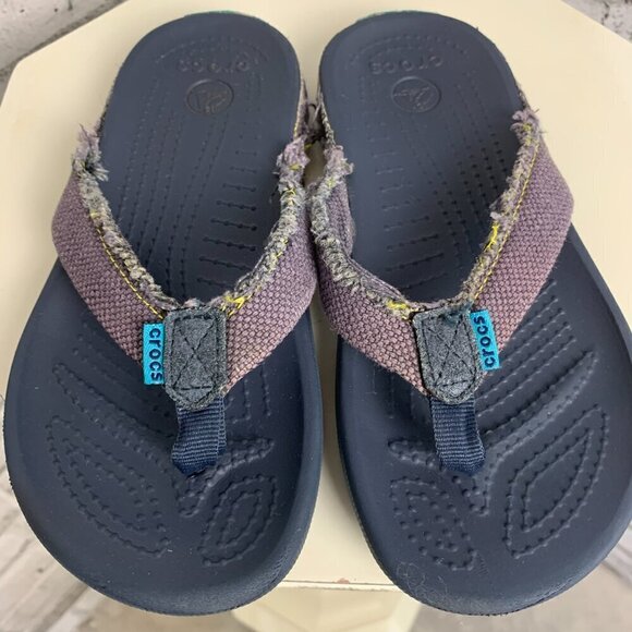 Crocs Classic Navy Blue Canvas Thong Flip Flops Sandals Big Kids J1 - Picture 6 of 10